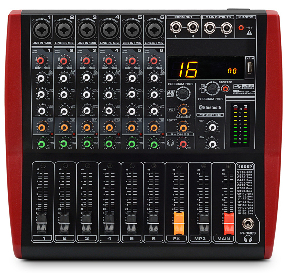 6 Channel Professional Audio Mixer with USB and Bluetooth Function